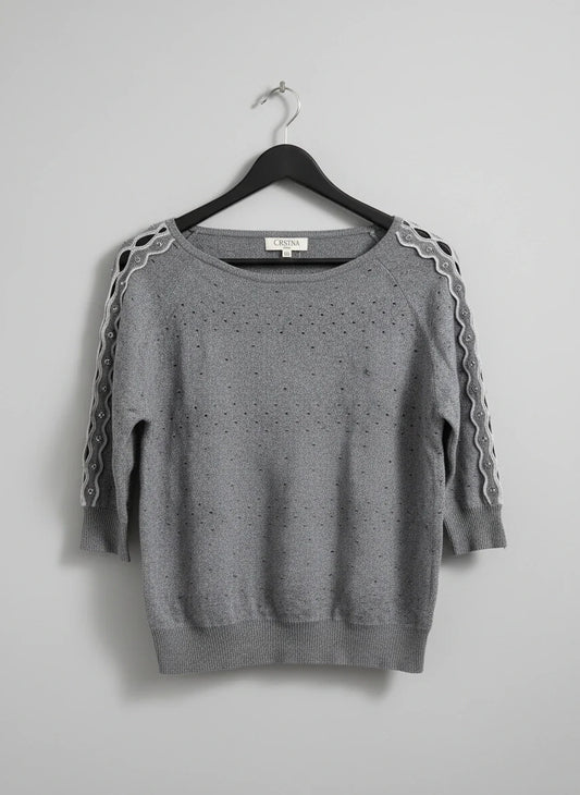 Winter Knitted Tops | cristina | Preloved Branded | Gray cotton | Premium | OTS Thrift Store Peshawar Pakistan
