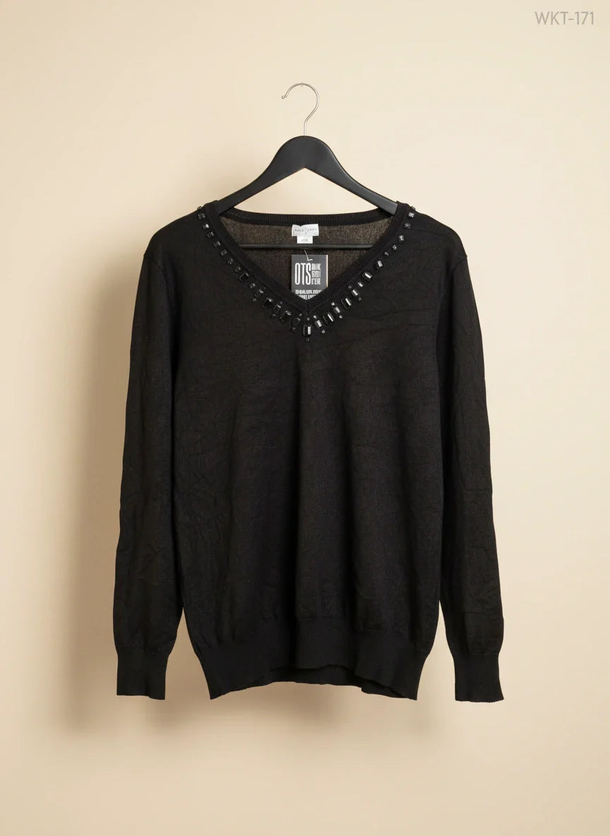 UK Imported secondhand Winter Knitted Tops - jaclynsmith brand, Black rayon, Good condition, for Women - Online Thrift Store Peshawar Pakistan