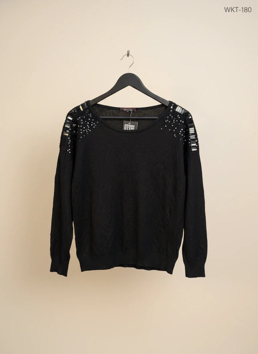 Premium Condition Winter Knitted Tops | Preloved day&night | Black viscose | Thrift Shop for Women Peshawar Pakistan | OTS