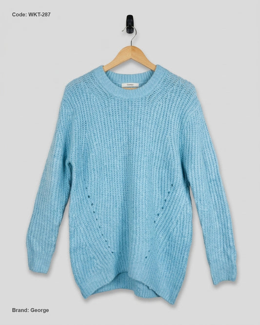Preloved Premium Winter Knitted Tops by George, SkyBlue ACRYLIC for Women - OTS Thrift Shop Islamabad Pakistan