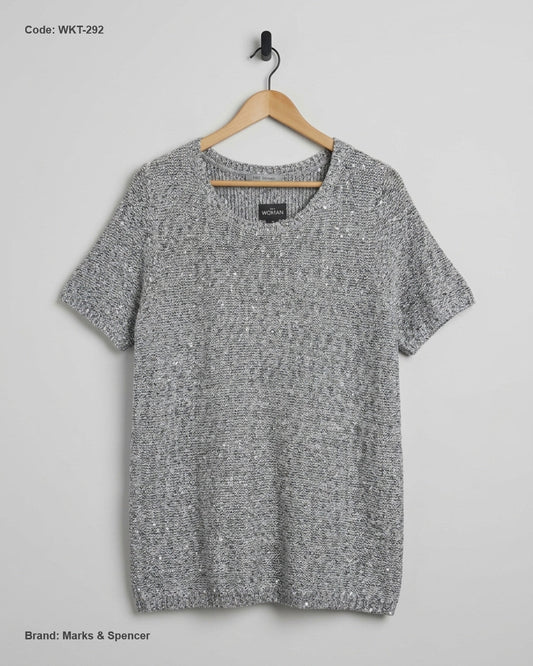 UK Imported secondhand Winter Knitted Tops - Marks & Spencer brand, Silver polyester, Excellent condition, for Women - Online Thrift Store Peshawar Pakistan