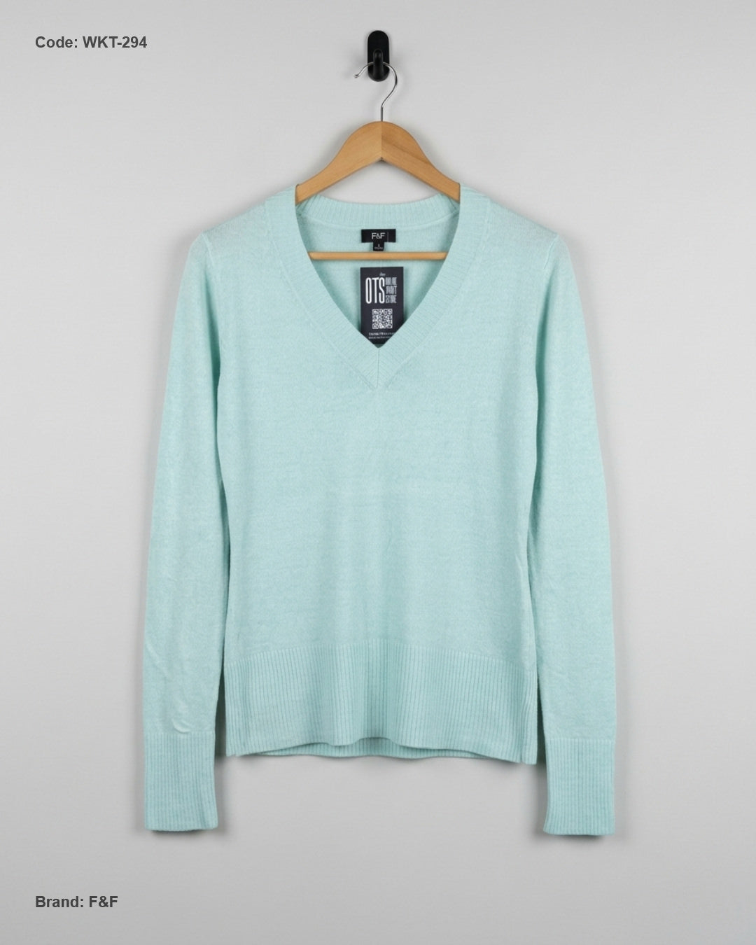 Preloved Premium Winter Knitted Tops by F&F, Cyan ACRYLIC for Women - OTS Thrift Shop Lahore Pakistan