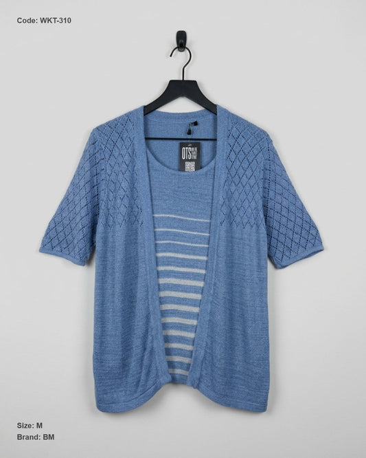 Secondhand Branded Winter Knitted Tops by BM, Blue polyester fabric, Premium condition, for Women - Online Thrift Shop Karachi Pakistan
