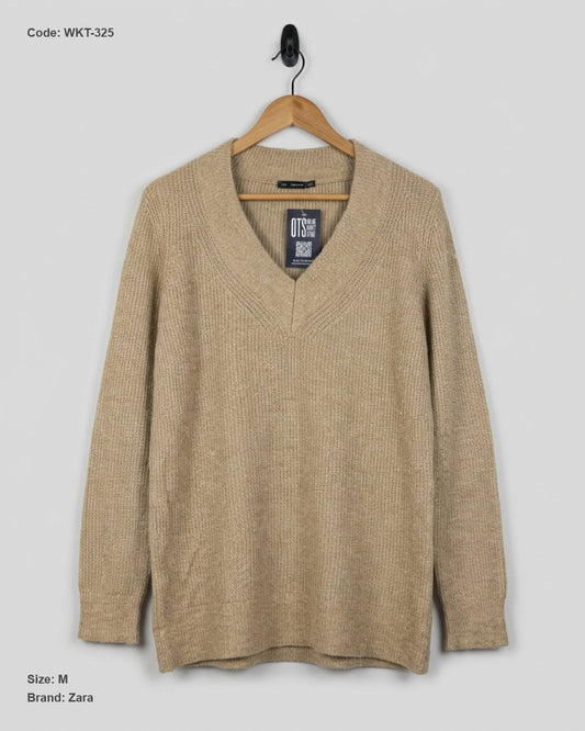 UK Imported secondhand Winter Knitted Tops - Zara brand, Beige Acrylic, Excellent condition, for Women - Online Thrift Store Peshawar Pakistan