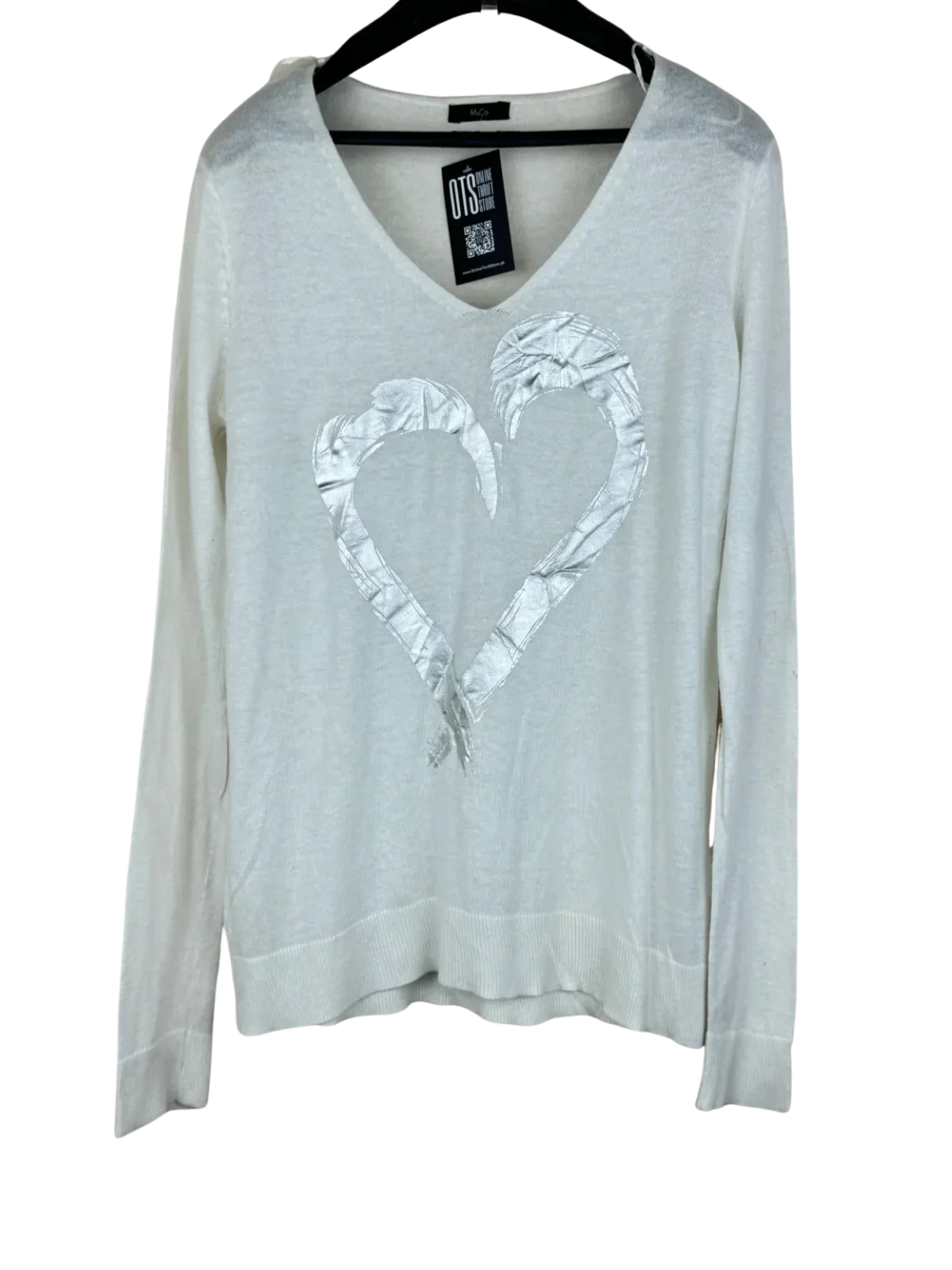 Shop Premium Winter Knitted Tops by M&Co | Preloved Branded Clothes | OffWhite Nylon | Women | OTS Thrift Store Peshawar Pakistan