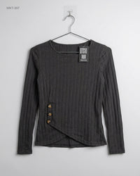 SHEIN (WKT-397) Ribbed Long-Sleeve Top with Button Detail