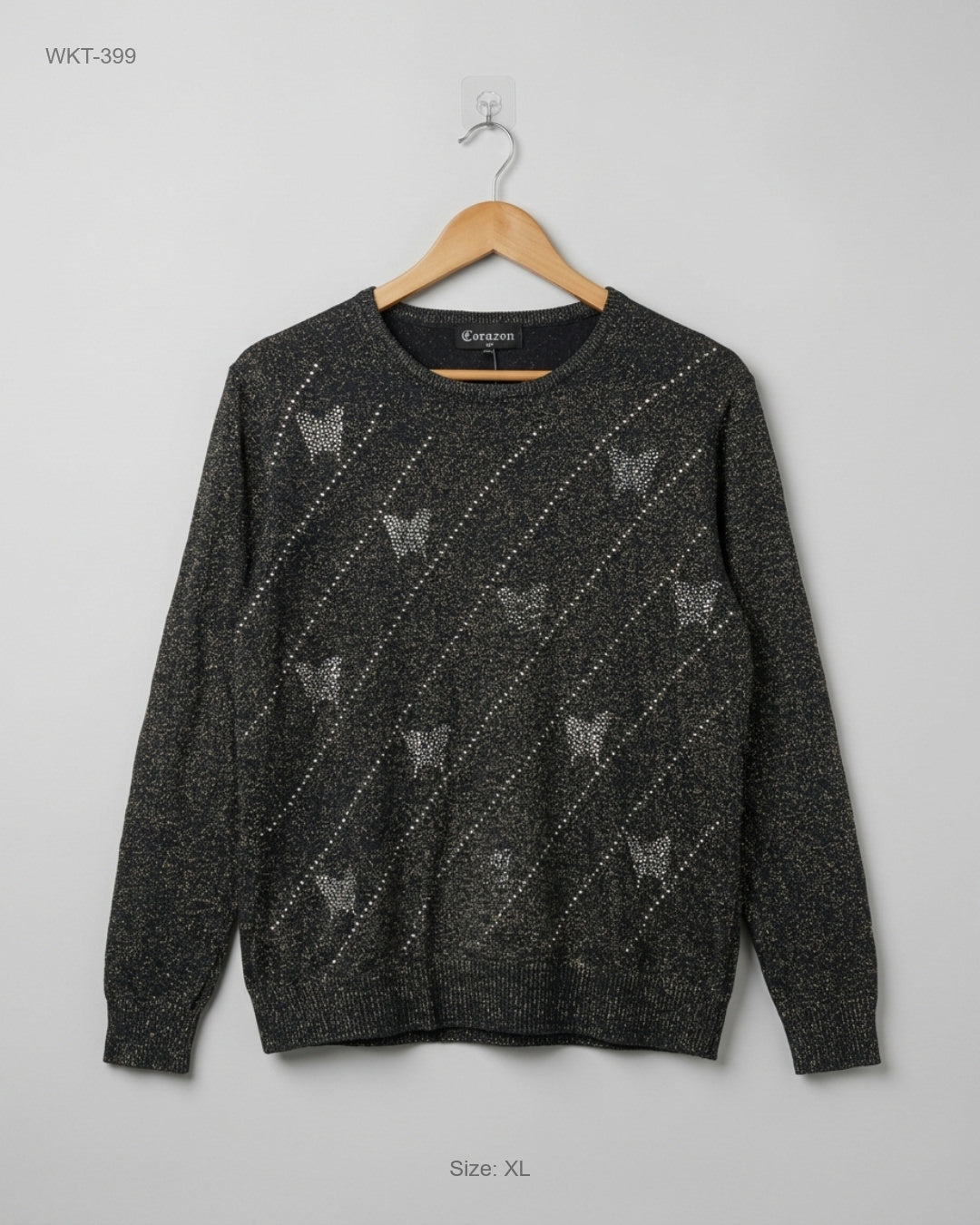 CORA ZON (WKT-399) Embellished Crewneck Sweater