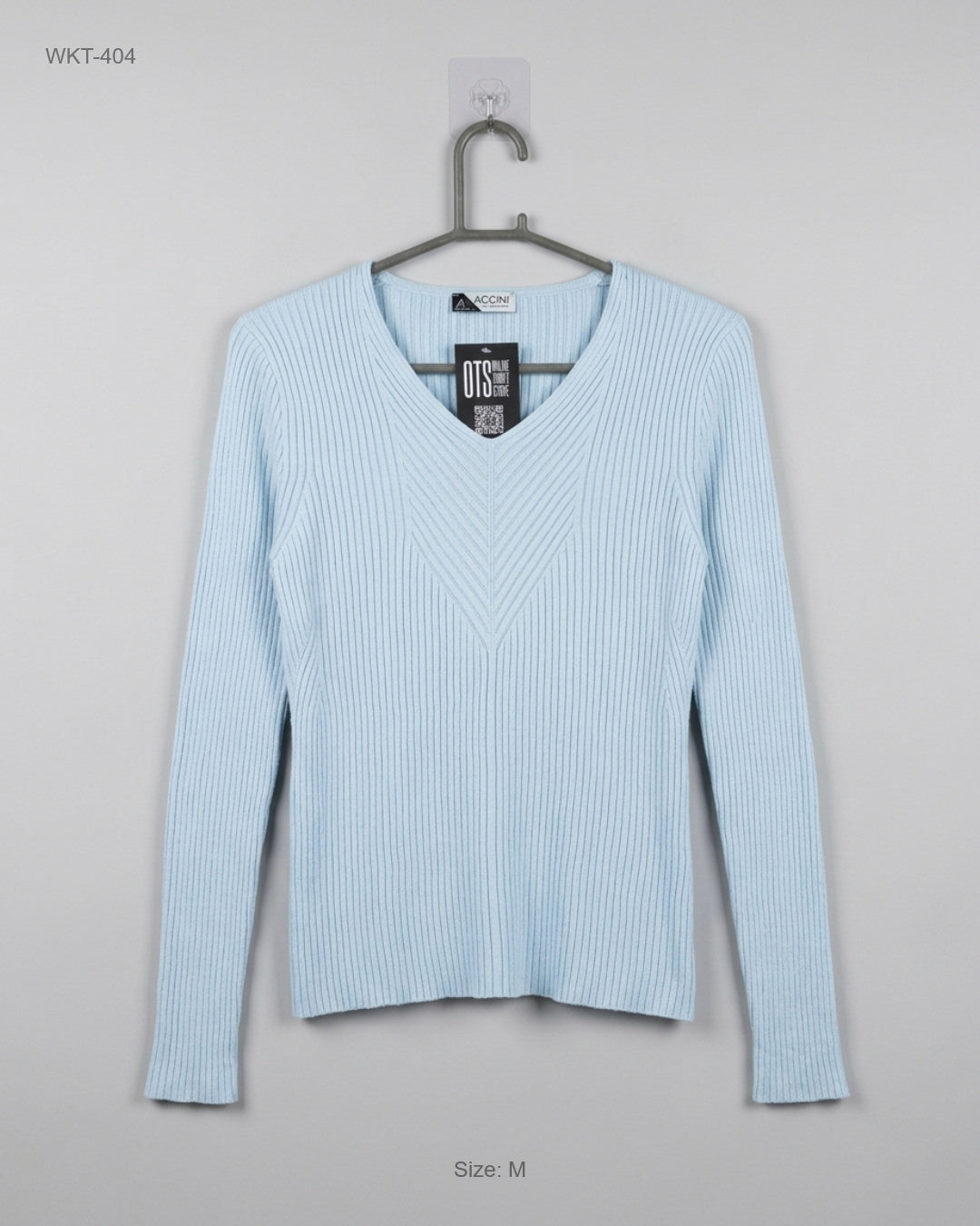 CAPPUCCINI (WKT-404) Ribbed V-Neck Knit Top