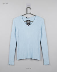 CAPPUCCINI (WKT-404) Ribbed V-Neck Knit Top