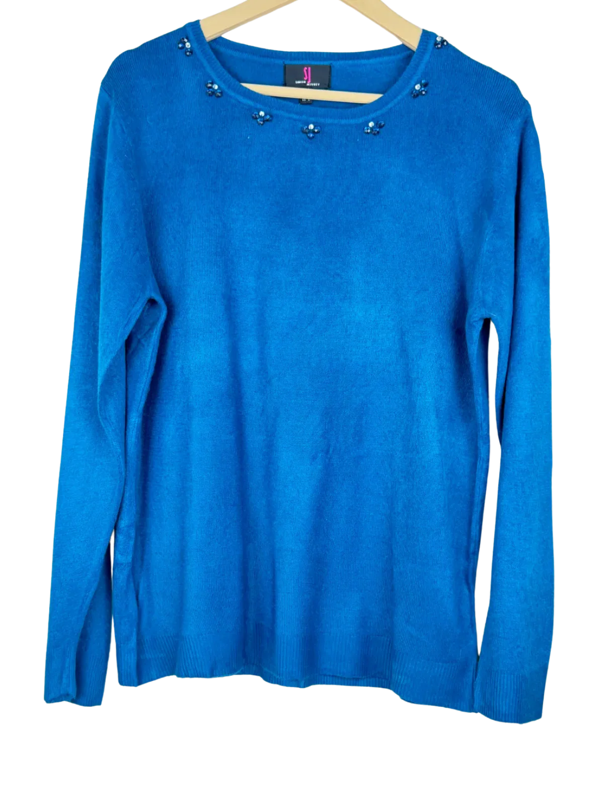 Secondhand Branded Winter Knitted Tops by Simon Jersey, Blue Acrylic fabric, Premium Plus condition, for Women - Online Thrift Shop Karachi Pakistan