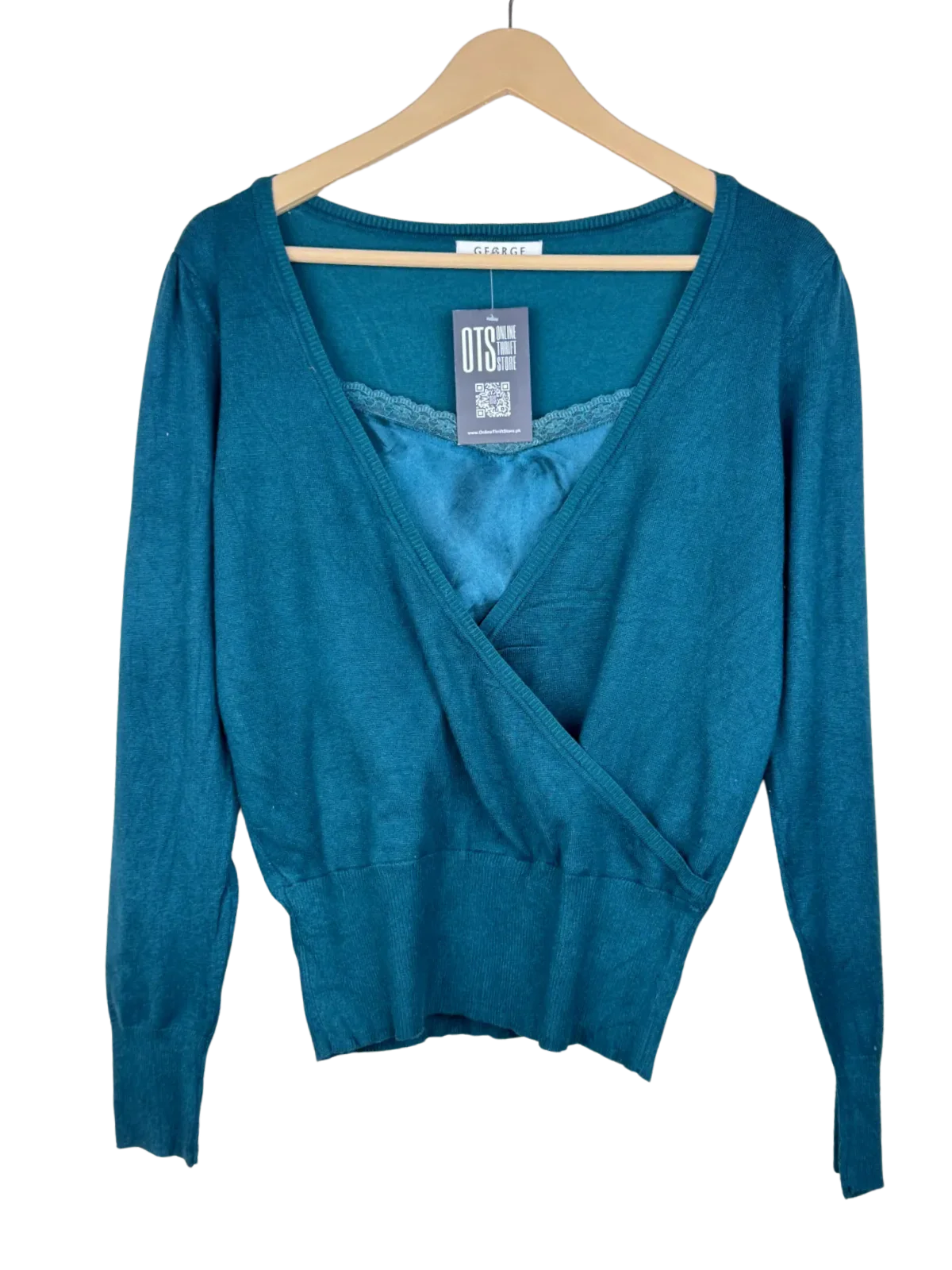 Shop Premium Plus Winter Knitted Tops by George | Preloved Branded Clothes | Green Polyester | Women | OTS Thrift Store Karachi Pakistan