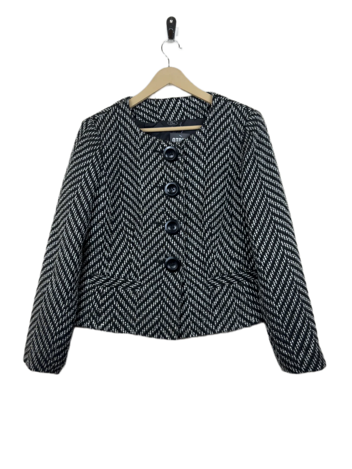 UK Imported secondhand Winter Long Cardigans - BM brand, Black & White Wool, Premium condition, for Women - Online Thrift Store Islamabad Pakistan