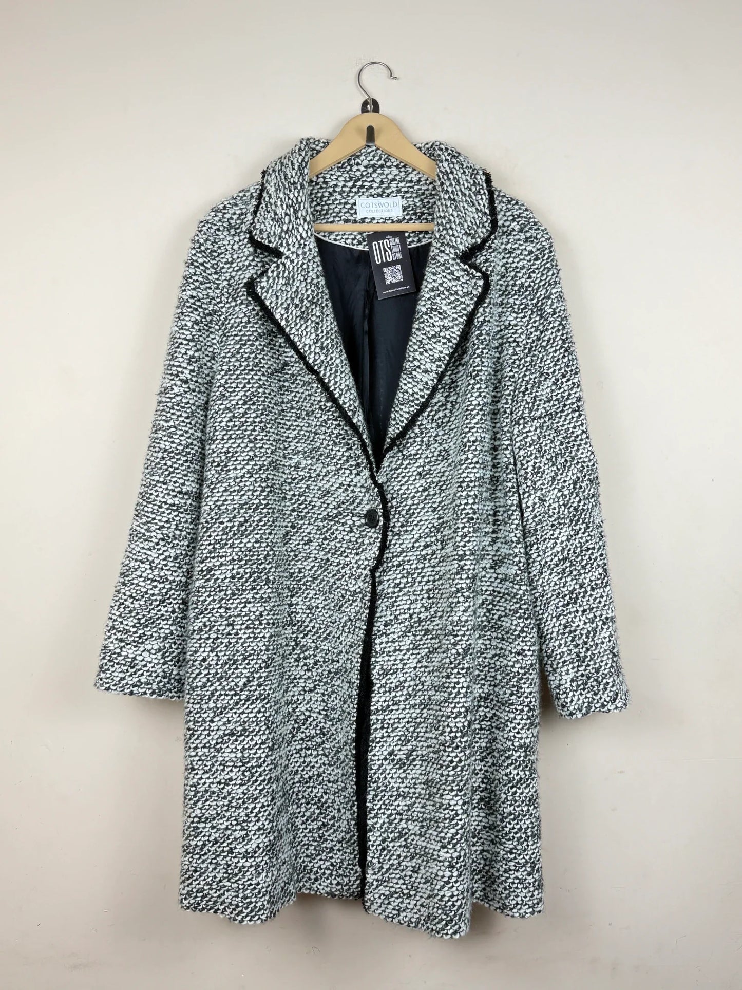 UK Imported secondhand Women's Winter Long Coat - Costswold brand, Black & White Polyester + Viscose, Excellent condition, for Women - Online Thrift Store Lahore Pakistan