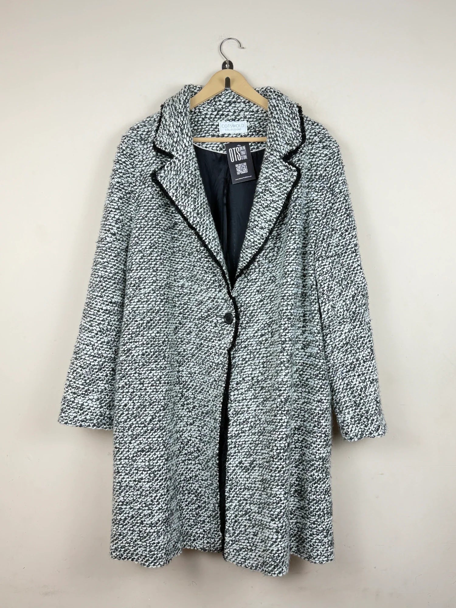 UK Imported secondhand Women's Winter Long Coat - Costswold brand, Black & White Polyester + Viscose, Excellent condition, for Women - Online Thrift Store Lahore Pakistan