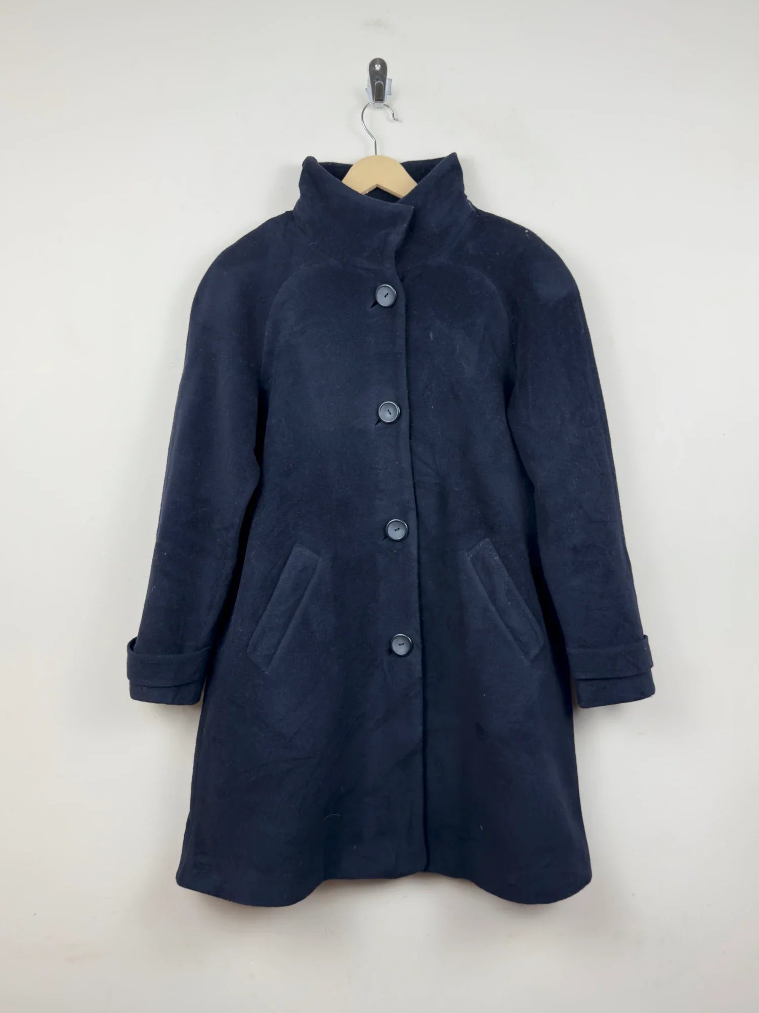 Women's Winter Long Coat | Marks & Spencer | Preloved Branded | Navy Polyester | Good | OTS Thrift Store Peshawar Pakistan