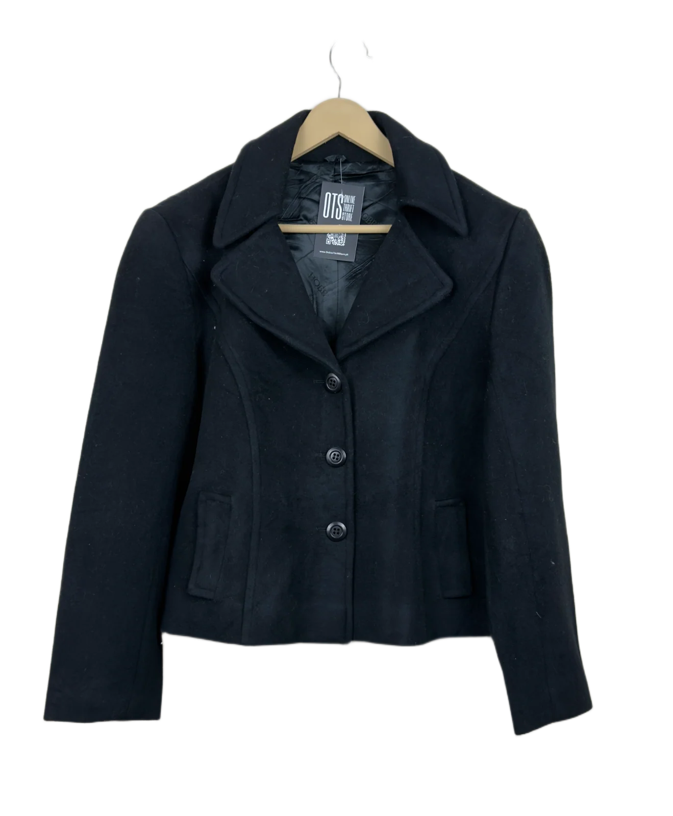 Preloved Premium Winter Long Cardigans by Hobbs, Black Wool-Acrylic blend for Women - OTS Thrift Shop Lahore Pakistan