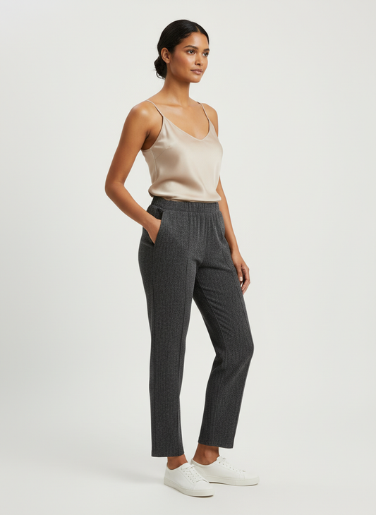 Black Grey Womens High Waist Pant Trouser (WPT-102)