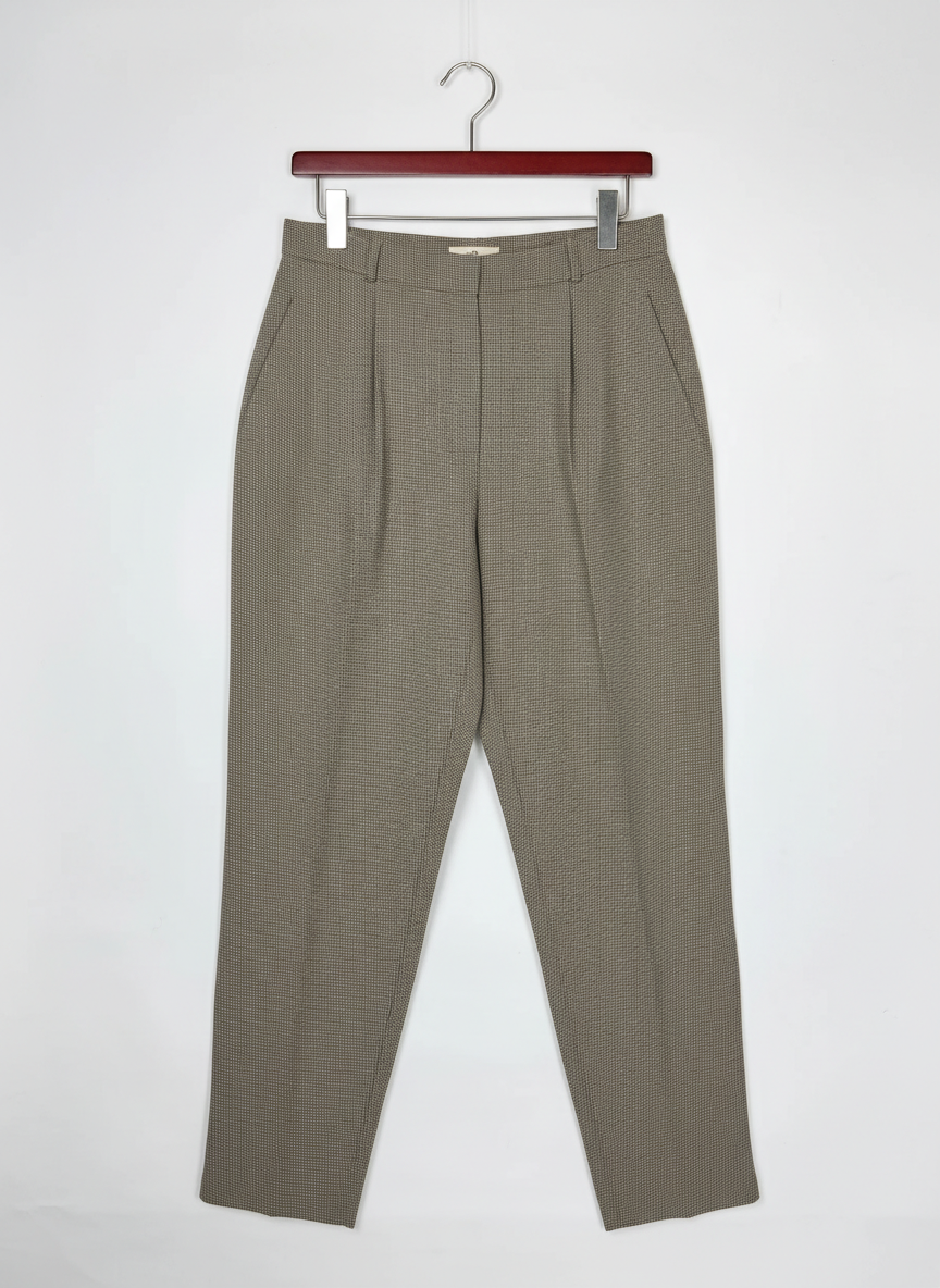 Womens Pants & Trousers | Cut Label | Preloved Branded | beige checked Viscose | Premium | OTS Thrift Store Peshawar Pakistan