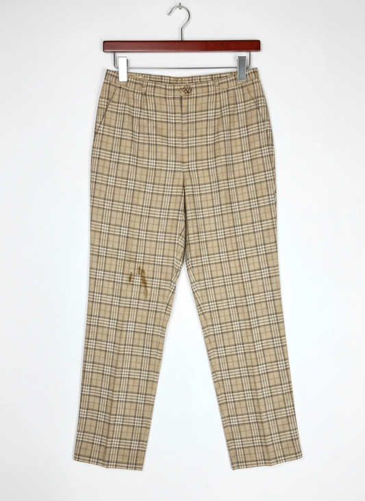Secondhand Branded Womens Pants & Trousers by Basler, Beige checked Polyester fabric, Excellent condition, for Women - Online Thrift Shop Lahore Pakistan