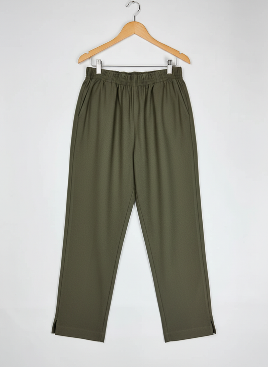 Secondhand Branded Womens Pants & Trousers by Cut Label, Army Green Polyester fabric, Premium condition, for Women - Online Thrift Shop Peshawar Pakistan