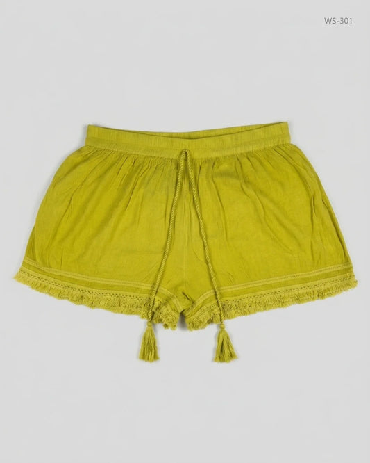 Secondhand Branded Womens Shorts by Papaya, Yellow Viscose fabric, Premium condition, for - Online Thrift Shop Peshawar Pakistan
