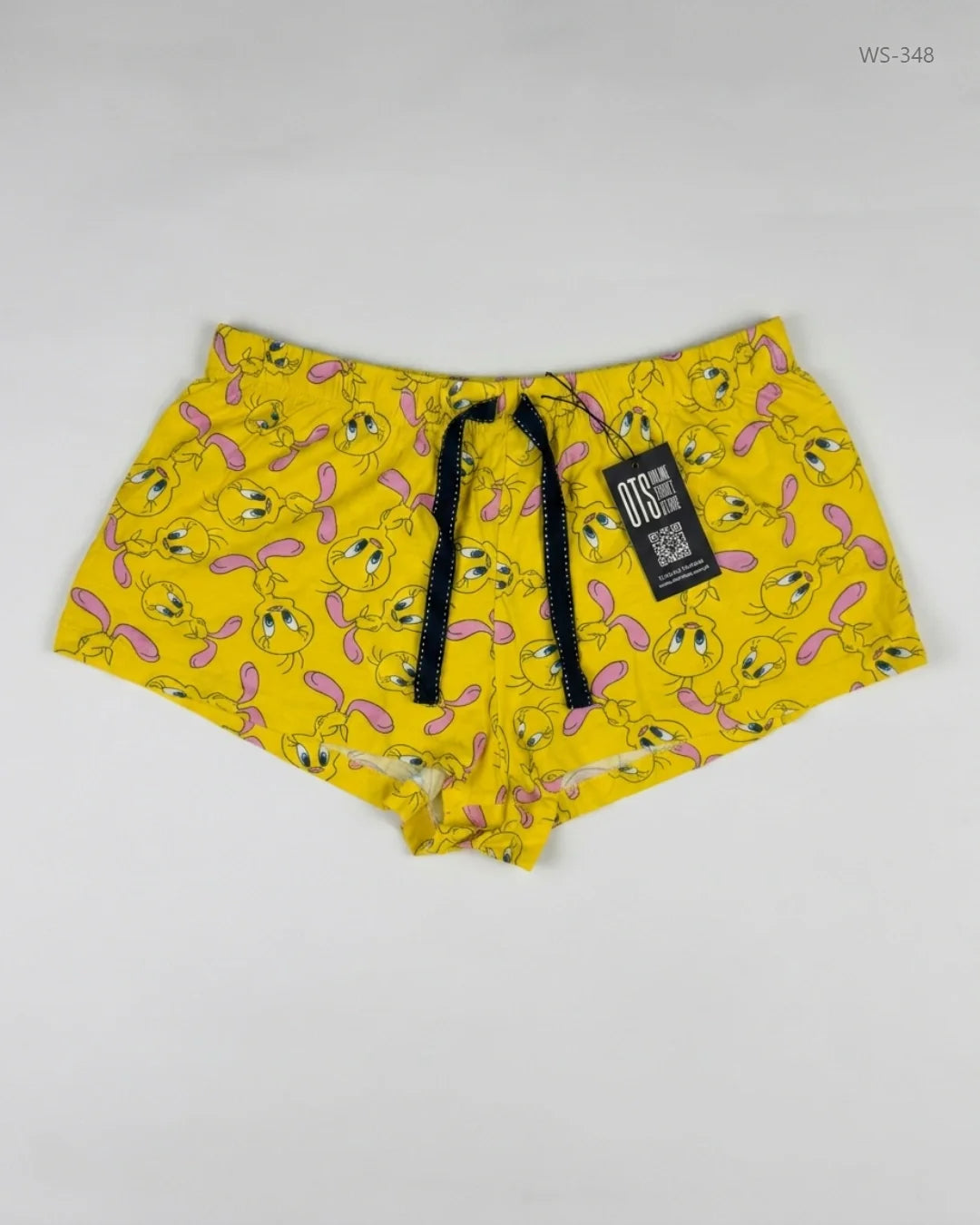 Preloved Premium Womens Shorts by LOONEY TUNES, Yellow Cotton for Women - OTS Thrift Shop Islamabad Pakistan