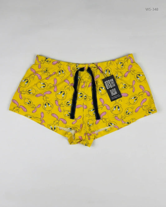 Preloved Premium Womens Shorts by LOONEY TUNES, Yellow Cotton for Women - OTS Thrift Shop Islamabad Pakistan