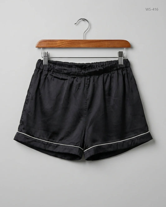 Secondhand Branded Womens Shorts by PRETTYLITTLETHING, Black SILK fabric, Good condition, for Women - Online Thrift Shop Peshawar Pakistan