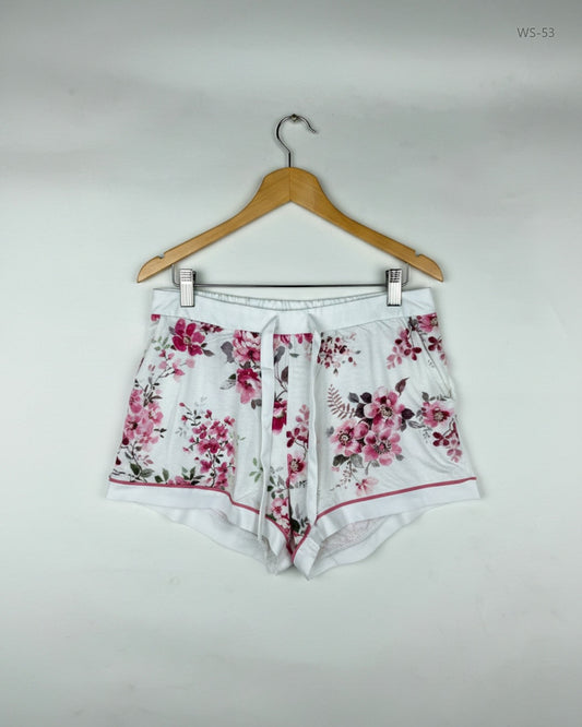 Secondhand Branded Womens Shorts by LOVE TO LOUNGE, White Polyester fabric, Premium condition, for Women - Online Thrift Shop Islamabad Pakistan