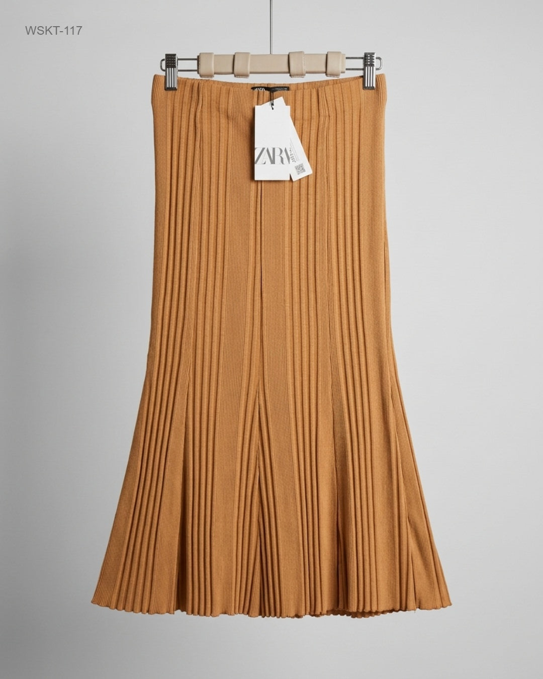 Zara Chocolate Ribbed Flared Midi Skirt buy preloved clothing online Pakistan