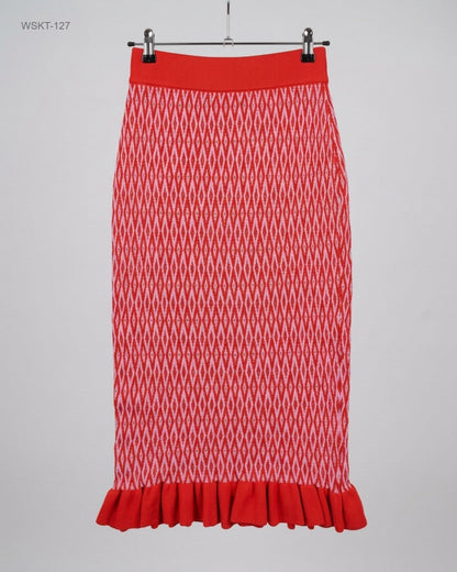 SAVIDA Red Knit Ruffle Hem Skirt buy preloved clothing online Pakistan
