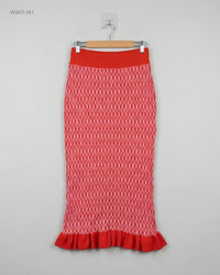 SAVIDA (WSKT-161) Knit Ruffle-Hem Midi Skirt