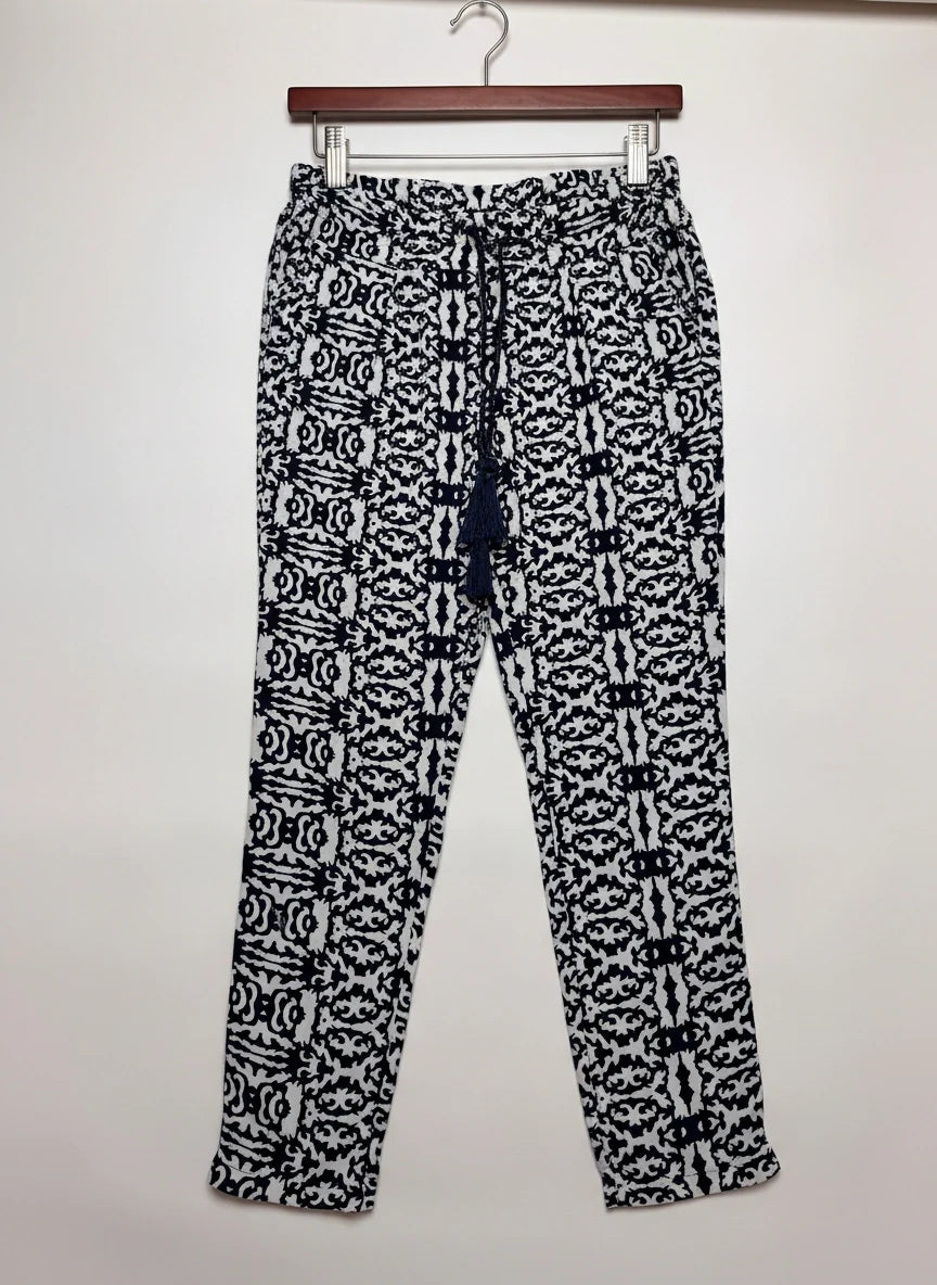 Cut Label 's White And Navy Blue Women's Summer Trouser (WST-25)