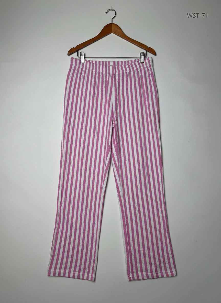 Shop Premium Womens Summer Trousers by F&F | Preloved Branded Clothes | WHITE AND PINK Cotton | Womens | OTS Thrift Store Islamabad Pakistan