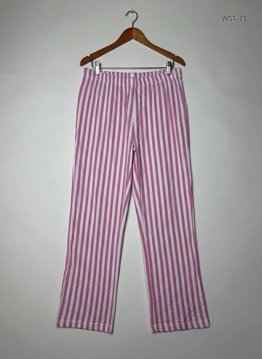 Shop Premium Womens Summer Trousers by F&F | Preloved Branded Clothes | WHITE AND PINK Cotton | Womens | OTS Thrift Store Islamabad Pakistan
