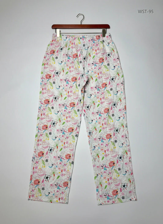 Preloved Excellent Womens Summer Trousers by H&M, WHITE MULTI Cotton for Womens - OTS Thrift Shop Islamabad Pakistan