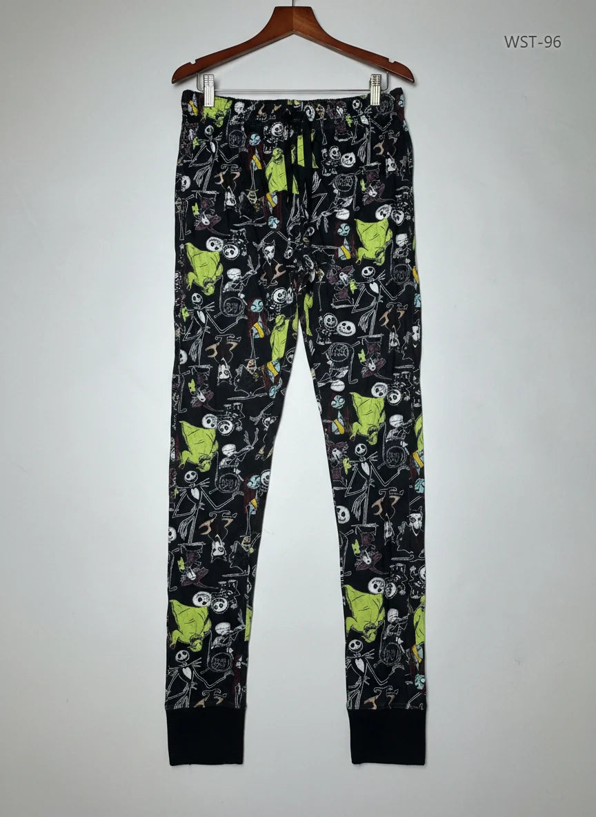 Preloved Premium Womens Summer Trousers by Disney, BLACK MULTI Cotton for Womens - OTS Thrift Shop Karachi Pakistan