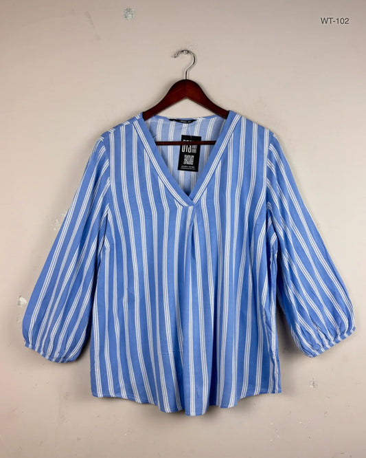 Shop Premium Womens Summer Tops by Dunnes | Preloved Branded Clothes | Blue Cotton | Women | OTS Thrift Store Karachi Pakistan
