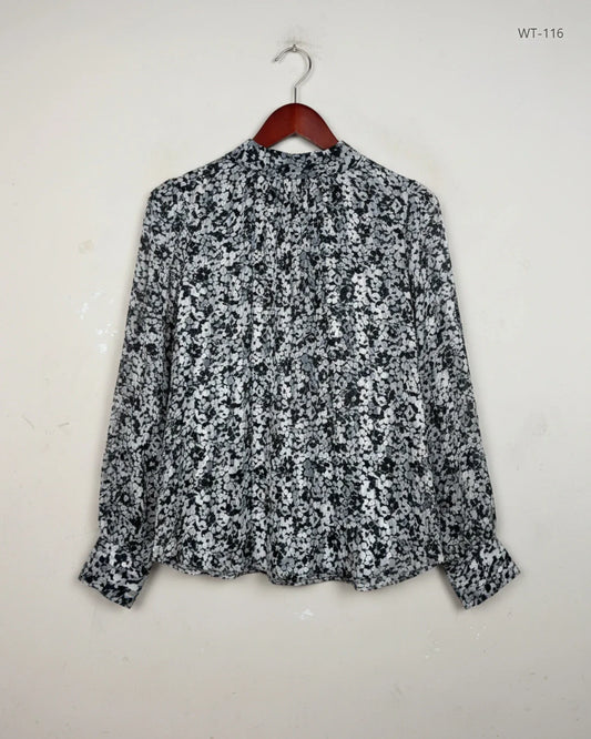 Womens Summer Tops | H&M | Preloved Branded | Beige & Black Flowral Polyester | Premium | OTS Thrift Store Islamabad Pakistan