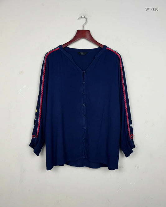 Shop Premium Womens Summer Tops by Max | Preloved Branded Clothes | Navy Blue Viscose | Women | OTS Thrift Store Peshawar Pakistan
