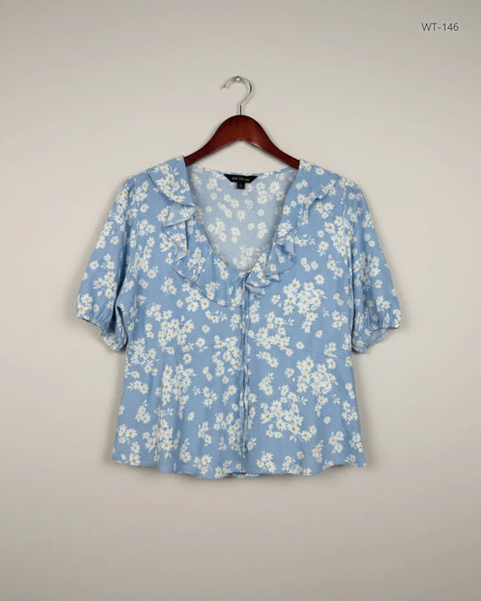 Womens Summer Tops | New Look | Preloved Branded | SkyBlue Polyester | Premium | OTS Thrift Store Peshawar Pakistan
