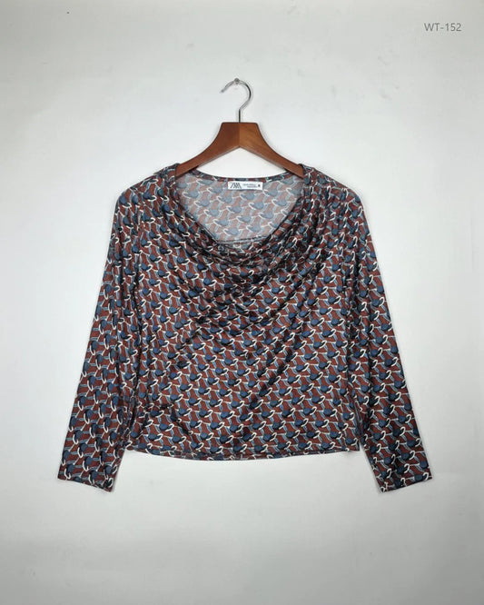 Secondhand Branded Womens Summer Tops by Zara, Brown Polyester fabric, Premium condition, for Women - Online Thrift Shop Lahore Pakistan