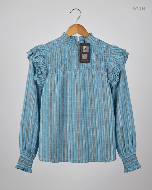 UK Imported secondhand Womens Summer Tops - SAVIDA brand, Blue Cotton, Premium condition, for Women - Online Thrift Store Karachi Pakistan