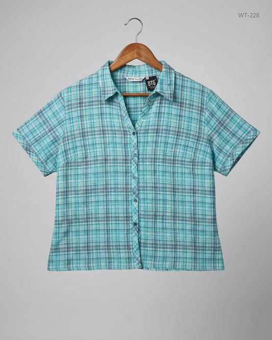 Secondhand Branded Womens Summer Tops by Classic, SeaGreen Cotton fabric, Premium condition, for Women - Online Thrift Shop Islamabad Pakistan