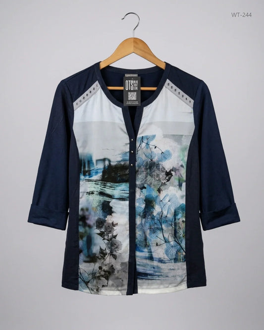 Secondhand Branded Womens Summer Tops by GELCO, Blue Polyester fabric, Excellent condition, for Women - Online Thrift Shop Karachi Pakistan