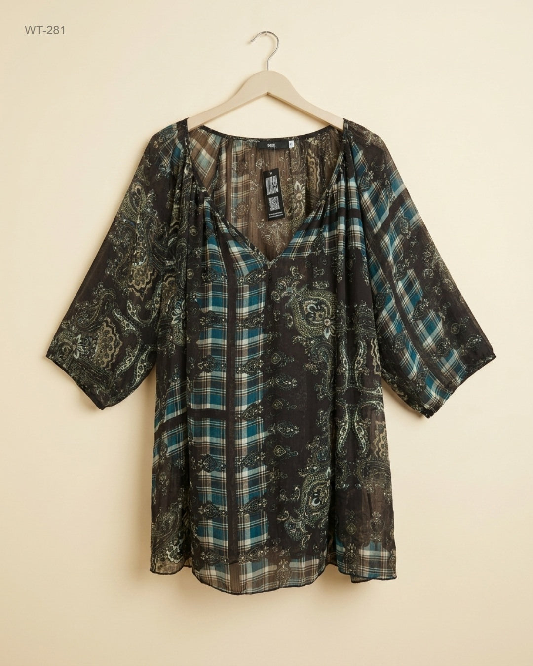 FULL FACTION (WT-281) Mixed Print V-Neck Tunic
