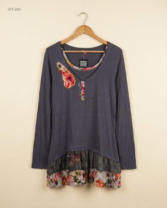 JEO BROUNY (WT-284) Layered Hem Tunic Top
