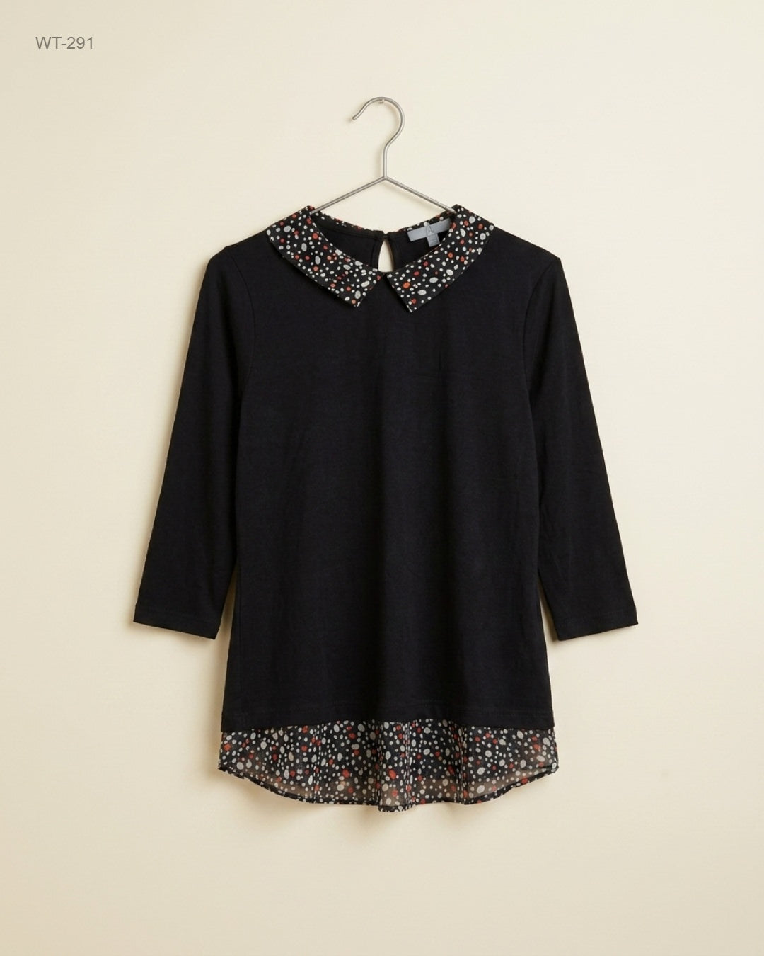 W (WT-291) Peter Pan Collar Top with Layered Hem