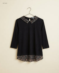 W (WT-291) Peter Pan Collar Top with Layered Hem
