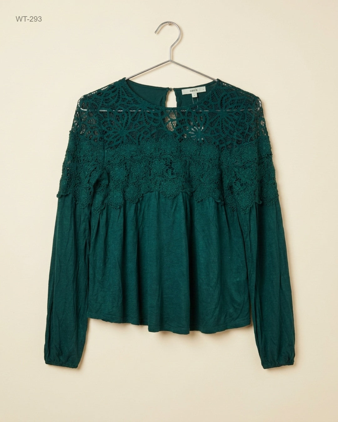 OASIS (WT-293) Lace-Yoke Long-Sleeve Blouse